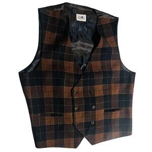 Tayion Montee Holland Brown Plaid Wool Blend Suit Vest Mens Size Large Preppy